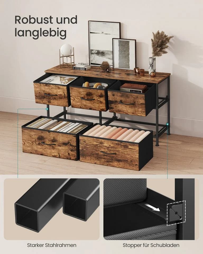 SONGMICS Kommode Schrank Aufbewahrungsschrank Stahl MDF Vliesstoff Schlafzimmer - Bild 5