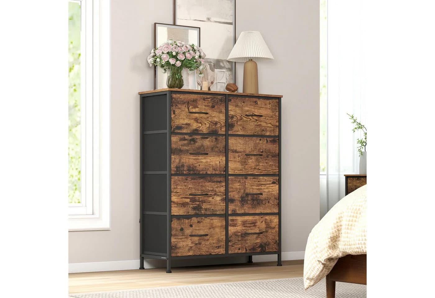SONGMICS Kommode Schrank Aufbewahrungsschrank Stahl MDF Vliesstoff Schlafzimmer