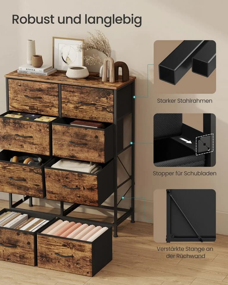 SONGMICS Kommode Schrank Aufbewahrungsschrank Stahl MDF Vliesstoff Schlafzimmer - Bild 5