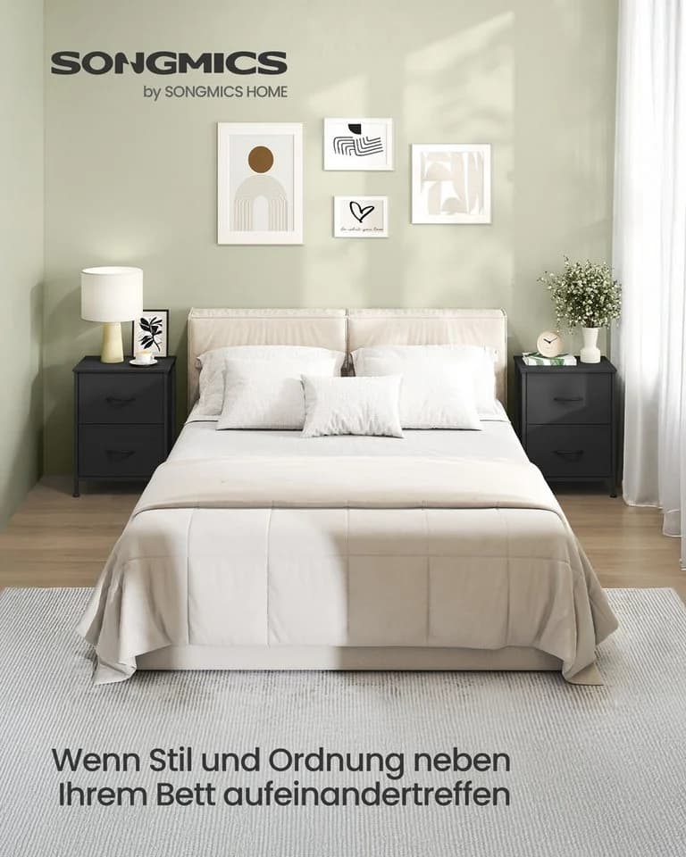 SONGMICS Kommode Nachttisch Schrank 2 Stoffschubladen Schwarz Stahl