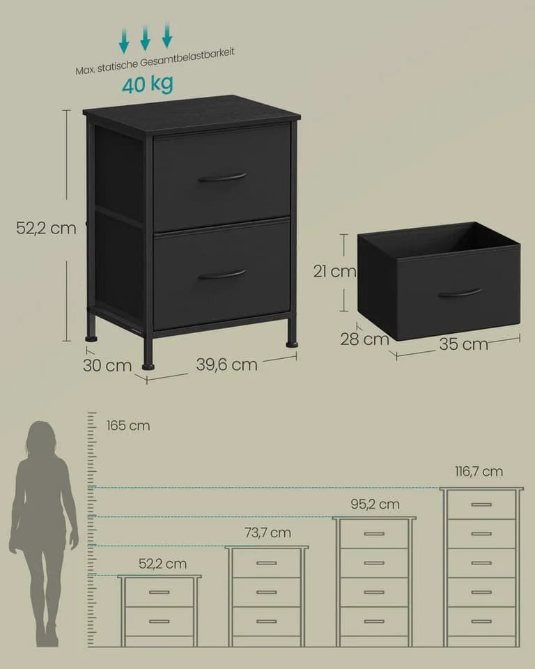 SONGMICS Kommode Nachttisch Schrank 2 Stoffschubladen Schwarz Stahl - Bild 5