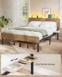 VASAGLE Bettgestell 140x200 cm Braun Metallrahmen LED-Beleuchtung Bild 1