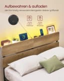 VASAGLE Bettgestell 140x200 cm Braun Metallrahmen LED-Beleuchtung Bild 3