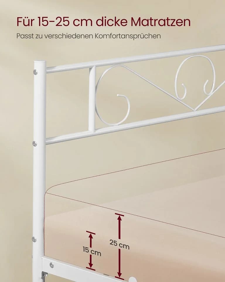 VASAGLE Bettgestell Metall Bettrahmen Weiß Hochtragfähig - Bild 4