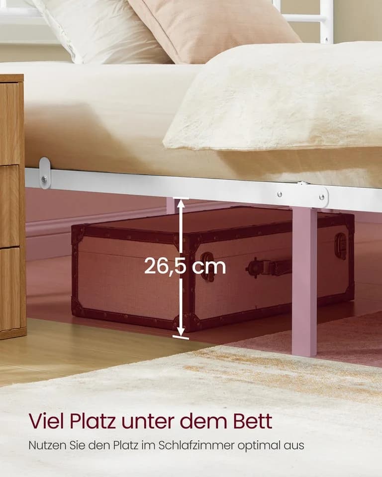 VASAGLE Bettgestell Metall Bettrahmen Weiß Hochtragfähig - Bild 5