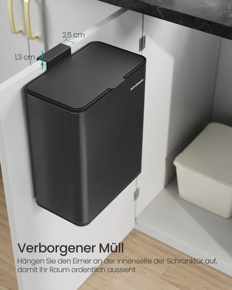 SONGMICS Mülleimer hängend 8L Stahl mit Deckel schwarz - Bild 5