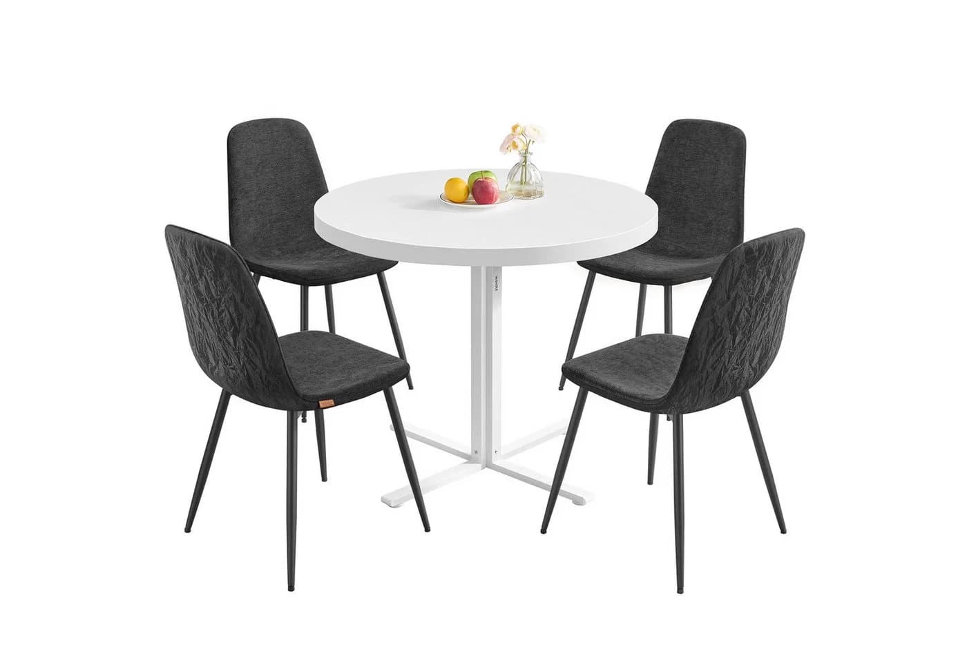 VASAGLE Essgruppe 5-tlg. Runder Tisch mit 4 Stühlen Weiß/Grau - Bild 2