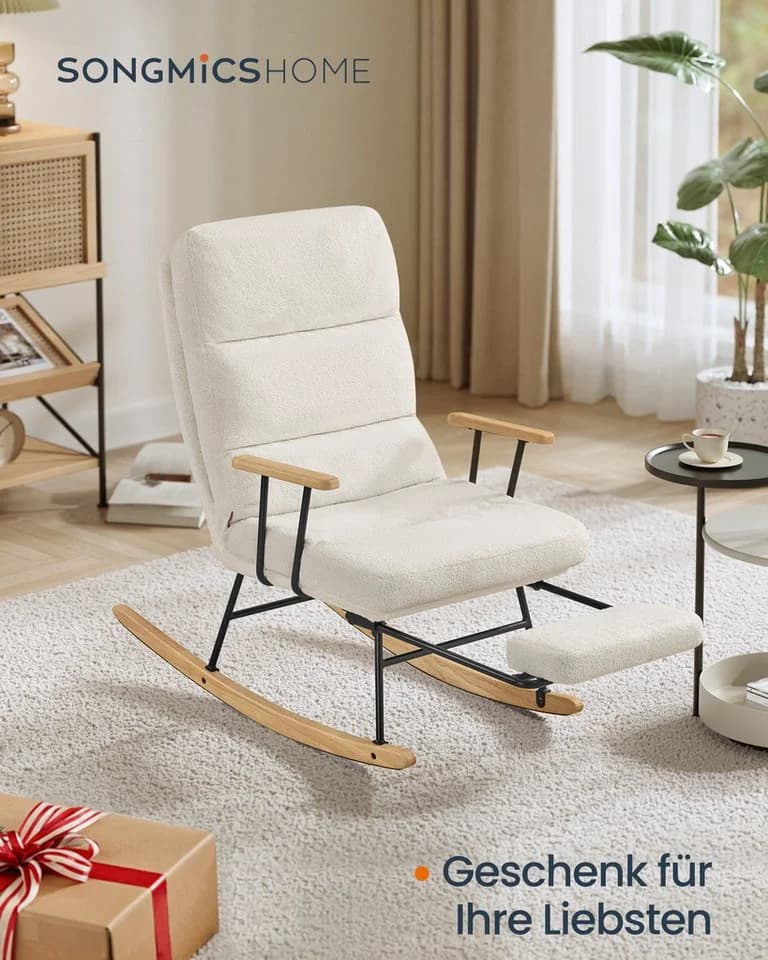 SONGMICS Schaukelsessel mit Massivholzfüßen, 4-fach verstellbar, 97x67x100 cm