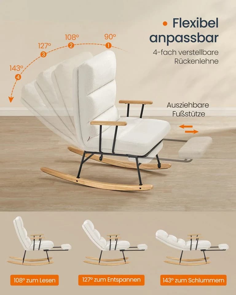 SONGMICS Schaukelsessel mit Massivholzfüßen, 4-fach verstellbar, 97x67x100 cm - Bild 3