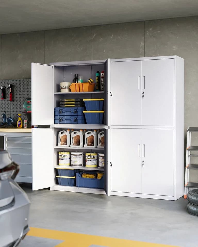 SONGMICS Aktenschrank Mehrzweckschrank Stahl-Aufbewahrungsschrank 5 Ebenen 4 Türen 40 x 60/80 x 180 cm 2 Schlösser verstellbare Ablagen