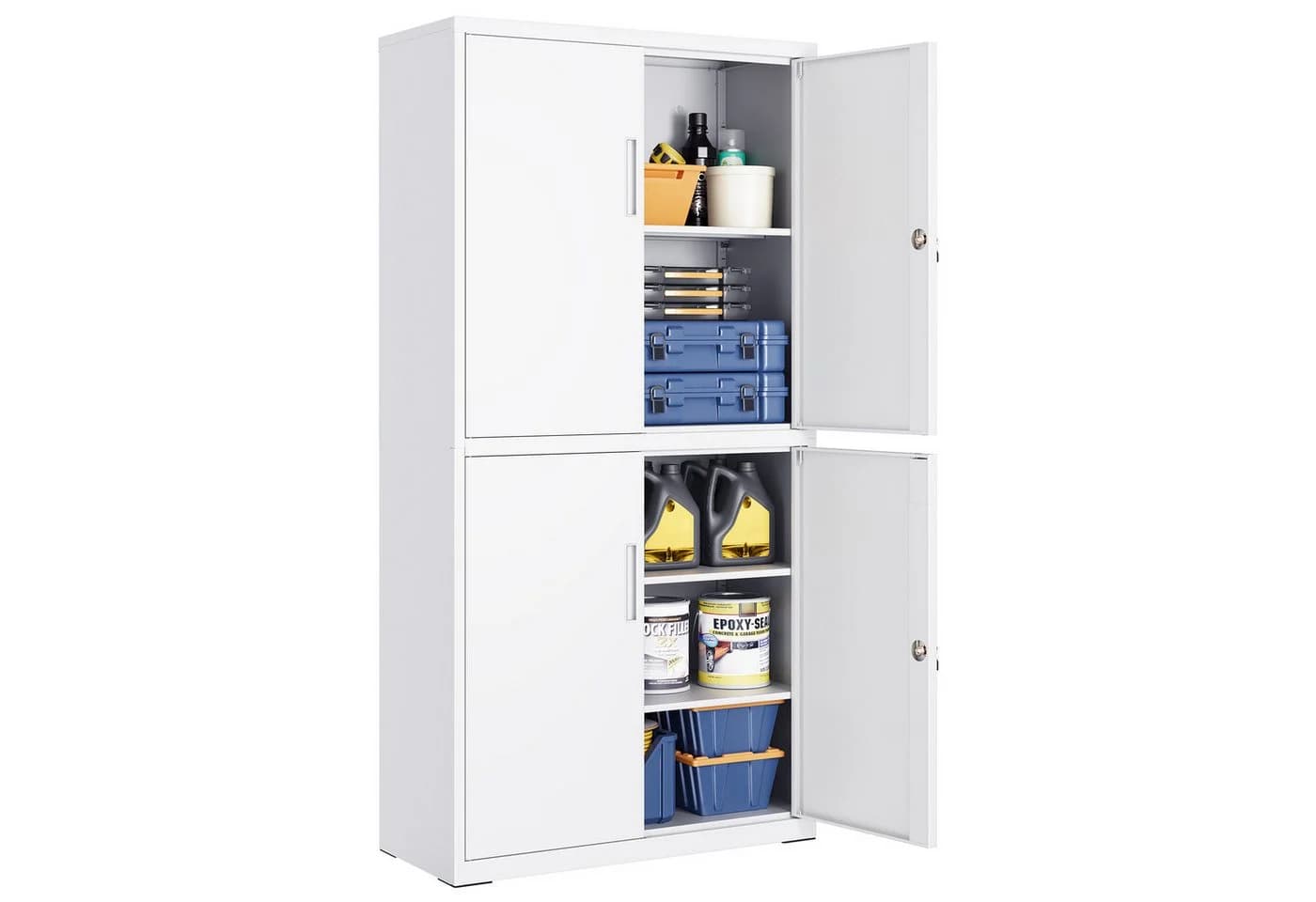 SONGMICS Aktenschrank Mehrzweckschrank Stahl-Aufbewahrungsschrank 5 Ebenen 4 Türen 40 x 60/80 x 180 cm 2 Schlösser verstellbare Ablagen - Bild 2