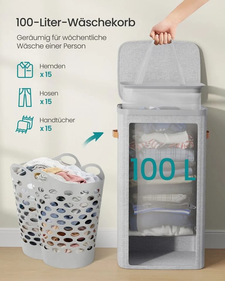 SONGMICS Wäschekorb 170 L 2 Fächer Wäschesortierer Grau - Bild 4