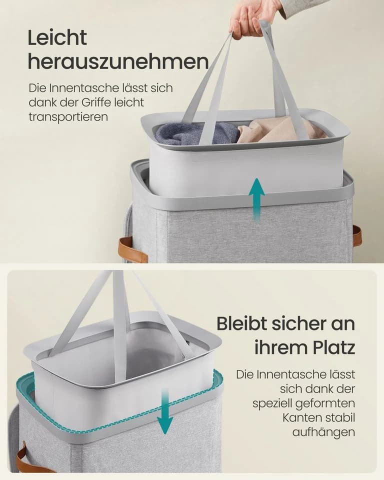 SONGMICS Wäschekorb 170 L 2 Fächer Wäschesortierer Grau - Bild 5