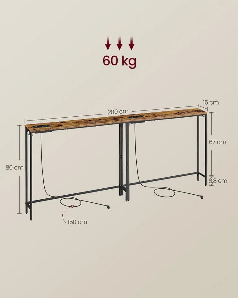 VASAGLE Konsolentisch 2-St. Flurtisch Braun-Schwarz 15 x 100 x 80 cm - Bild 5