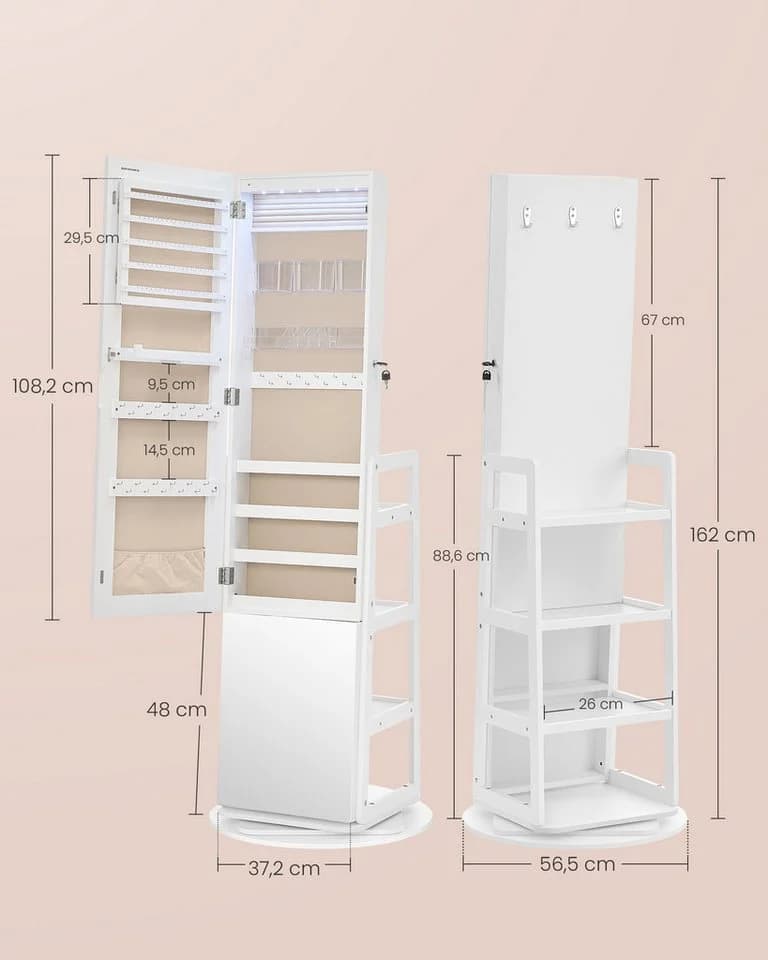 SONGMICS Schmuckschrank 360° drehbar mit LED-Beleuchtung Wolkenweiß - Bild 5