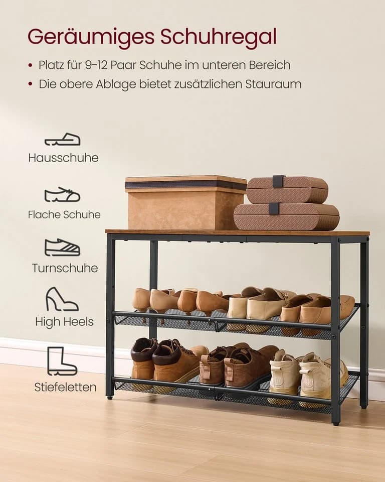 VASAGLE Schuhregal Schuhablage Braun-Schwarz Metall 3/5/6 Ebenen - Bild 3