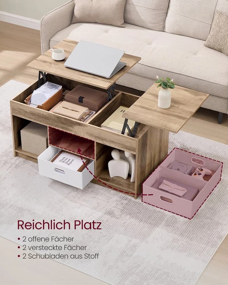 VASAGLE Couchtisch Wohnzimmertisch multifunktionaler Esstisch viel Stauraum - Bild 5