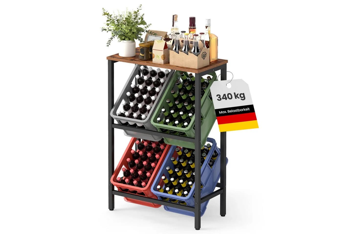 SONGMICS Flaschenregal Getränkekistenregal 2 Ebenen Braun/Schwarz Stahl - Bild 2