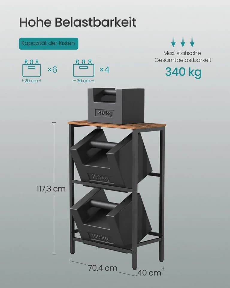 SONGMICS Flaschenregal Getränkekistenregal 2 Ebenen Braun/Schwarz Stahl - Bild 5