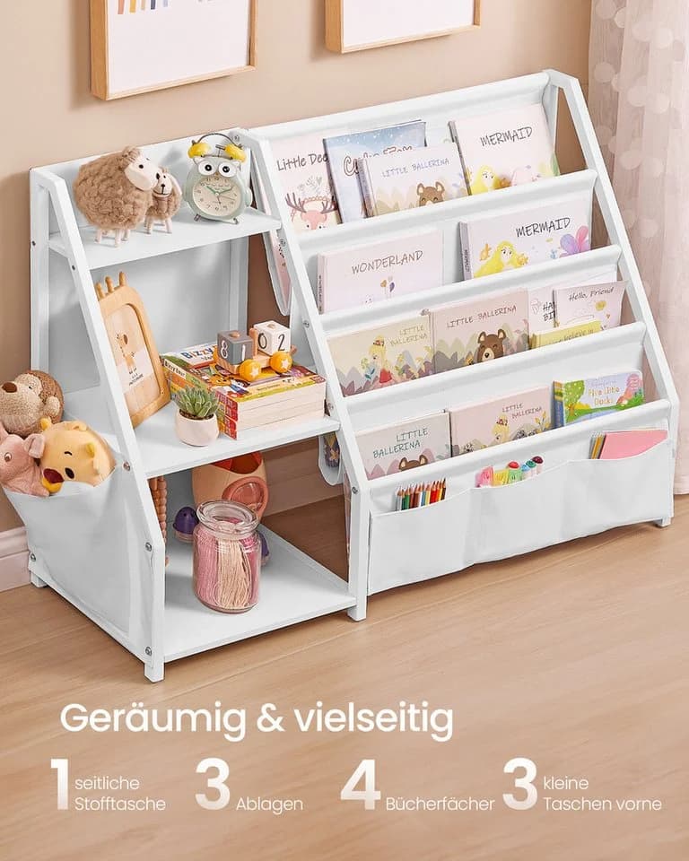 SONGMICS Spielzeugregal Bücherregal Kinder Spielzeugregal Seitentasche 75 cm Weiß - Bild 3