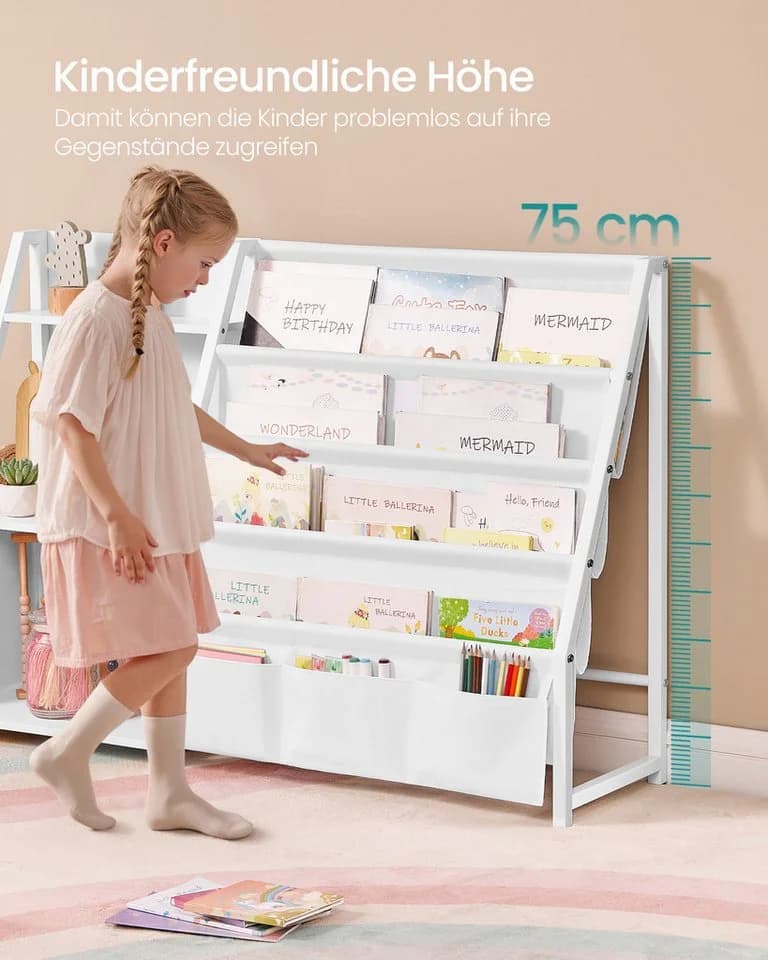 SONGMICS Spielzeugregal Bücherregal Kinder Spielzeugregal Seitentasche 75 cm Weiß - Bild 5