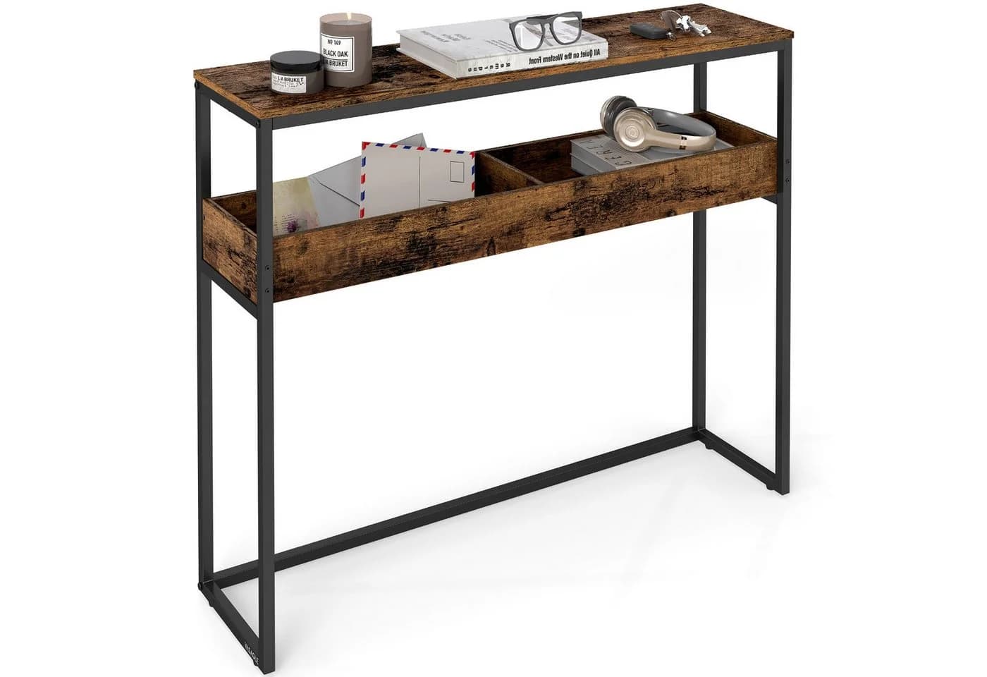 VASAGLE Konsolentisch schmaler Flurtisch 2 halboffene Fächer 24x100x80 cm Beistelltisch