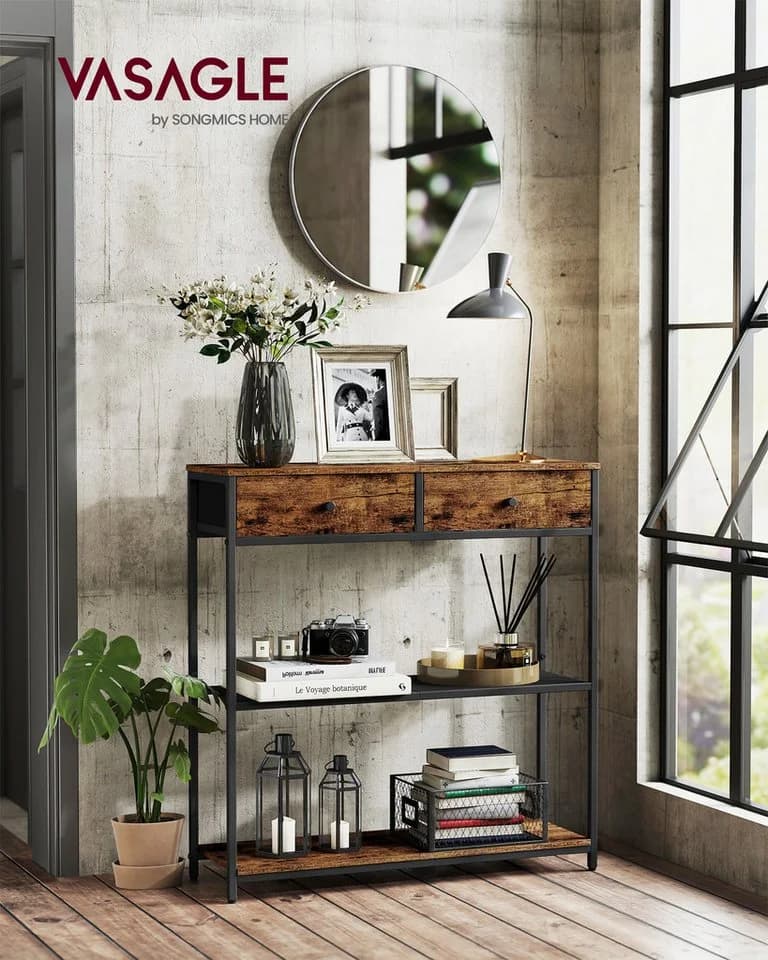 VASAGLE Konsolentisch Beistelltisch Flurtisch schmal 2 Schubladen 24 x 76 x 80 cm