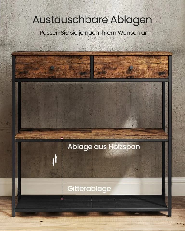 VASAGLE Konsolentisch Beistelltisch Flurtisch schmal 2 Schubladen 24 x 76 x 80 cm - Bild 4