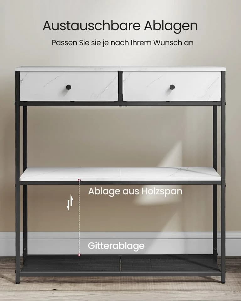 VASAGLE Konsolentisch Beistelltisch Flurtisch schmal 2 Schubladen 24 x 76 x 80 cm - Bild 4