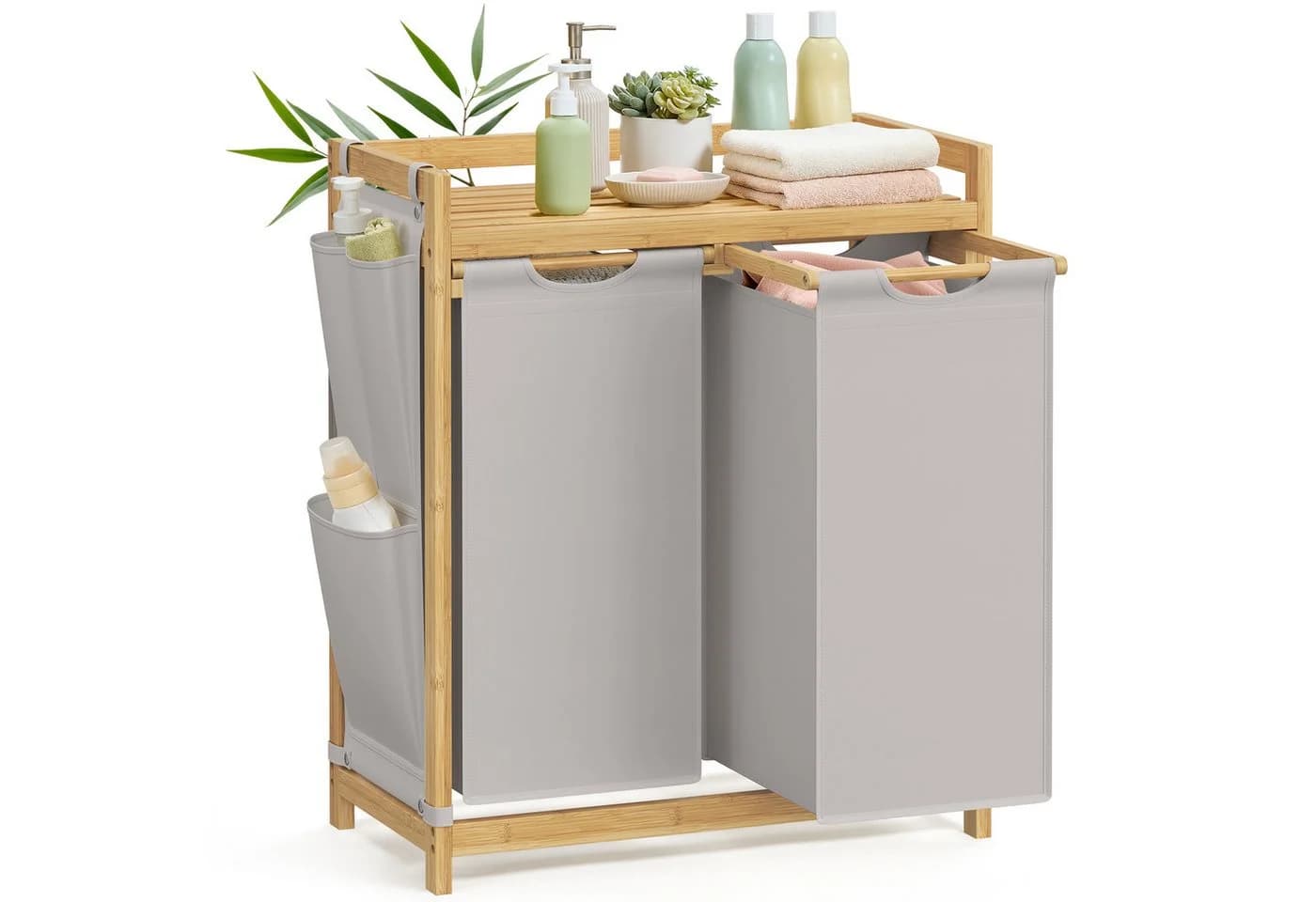 SONGMICS Wäschekorb 3 Fächer Bambus Wäschesammler 150 L Wäschesortierer - Bild 2