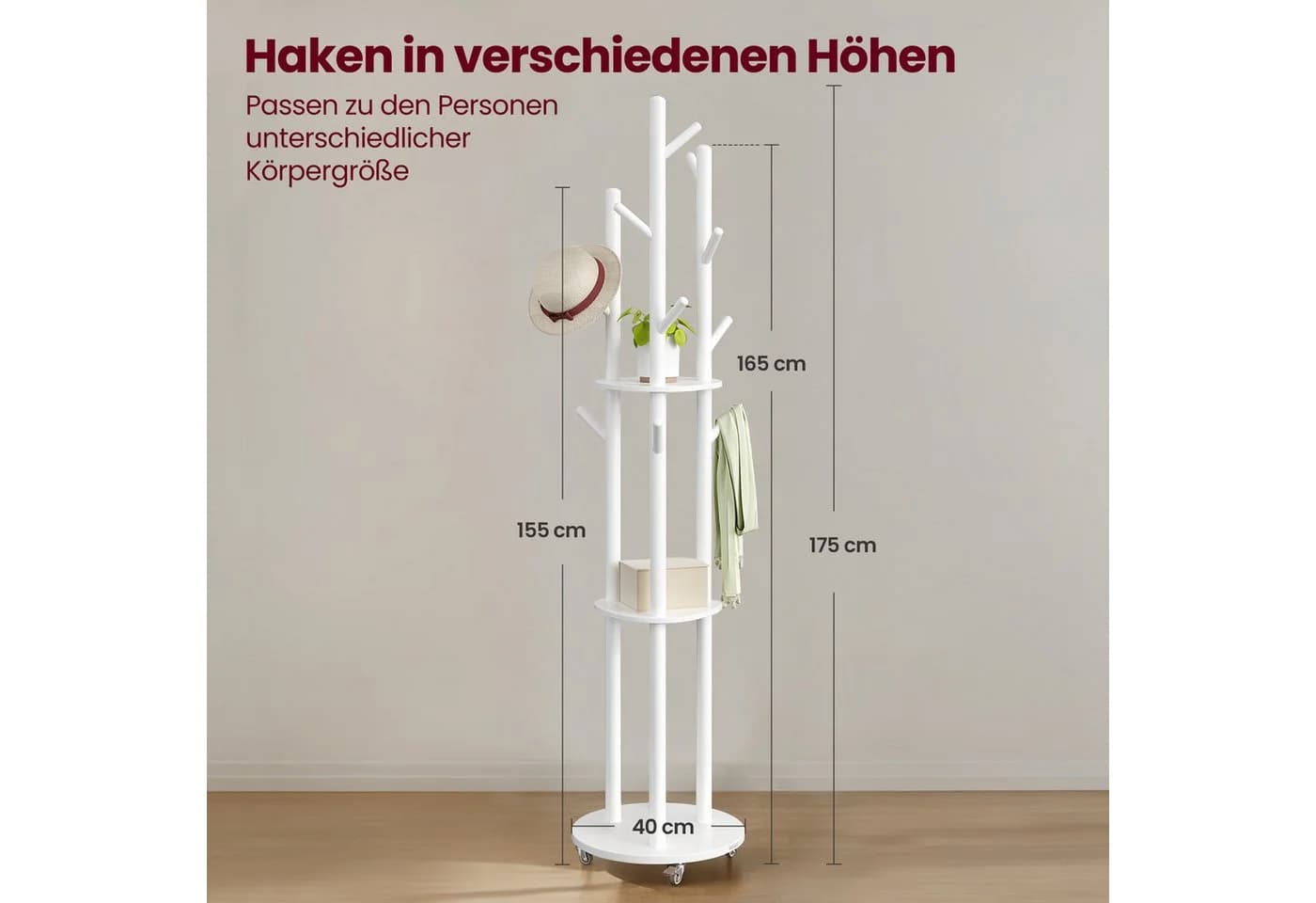 VASAGLE Garderobenständer Kleiderständer 11 Haken 3 Ablagen Wolkenweiß - Bild 3