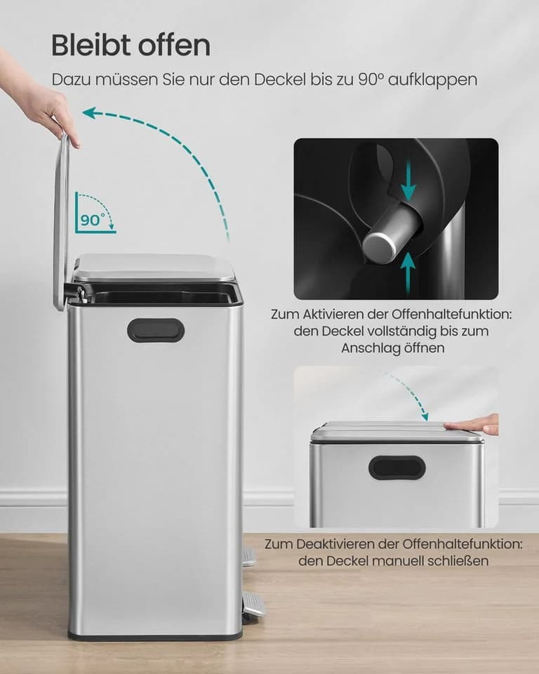 SONGMICS Mülleimer Küche 2x30L Edelstahl Softclose Pedal - Bild 4