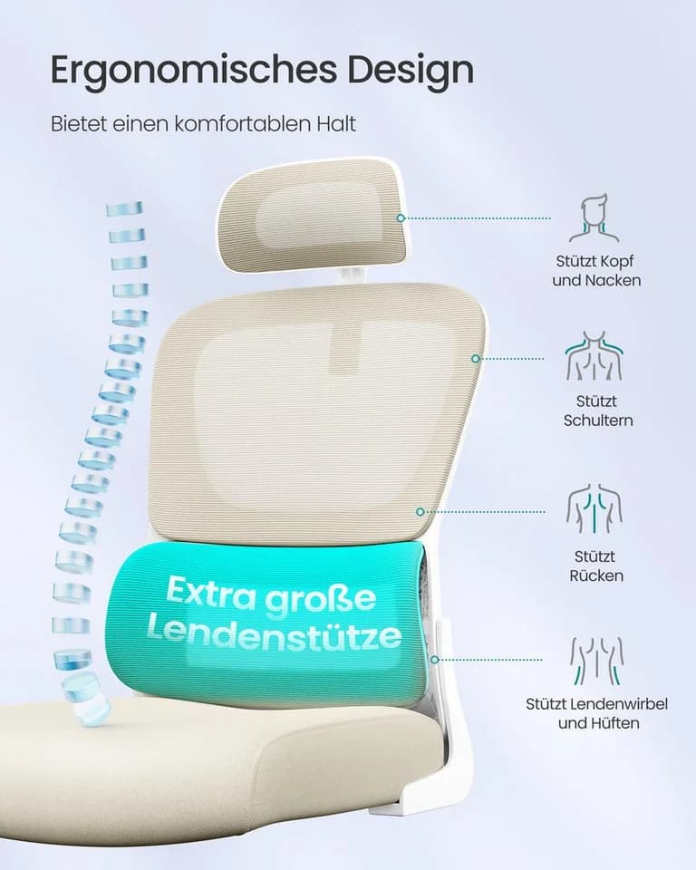 SONGMICS Bürostuhl Netzstuhl Ergonomisch Beige - Bild 5