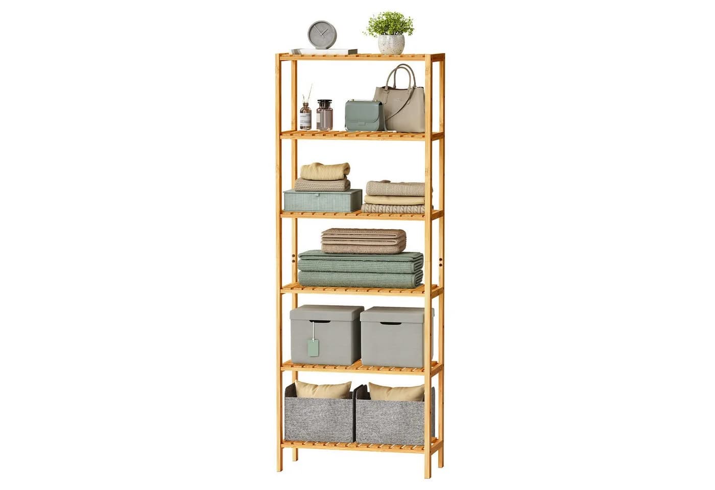 SONGMICS Badregal Bambus 6 Ebenen für Bad, Küche, Flur