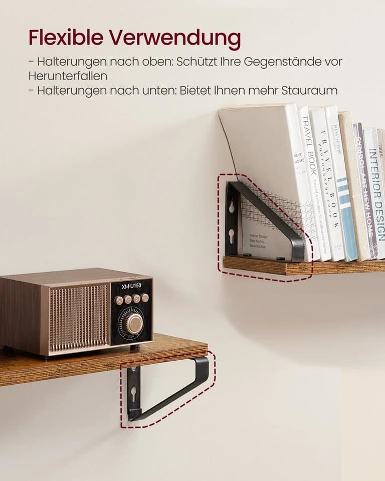 VASAGLE Wandregal Schweberegal 3er Set Braun-Schwarz 40/50/60 cm - Bild 4