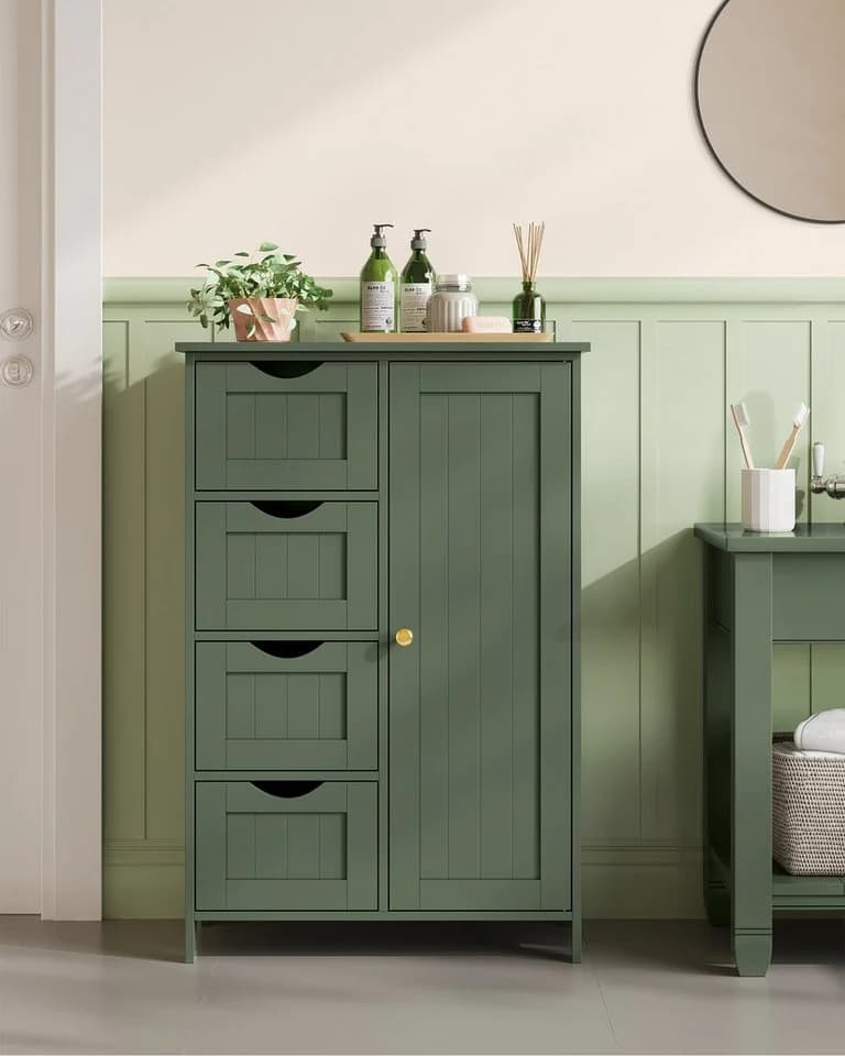 VASAGLE Badmöbel-Set Badezimmerschrank Waldgrün 4 Schubladen