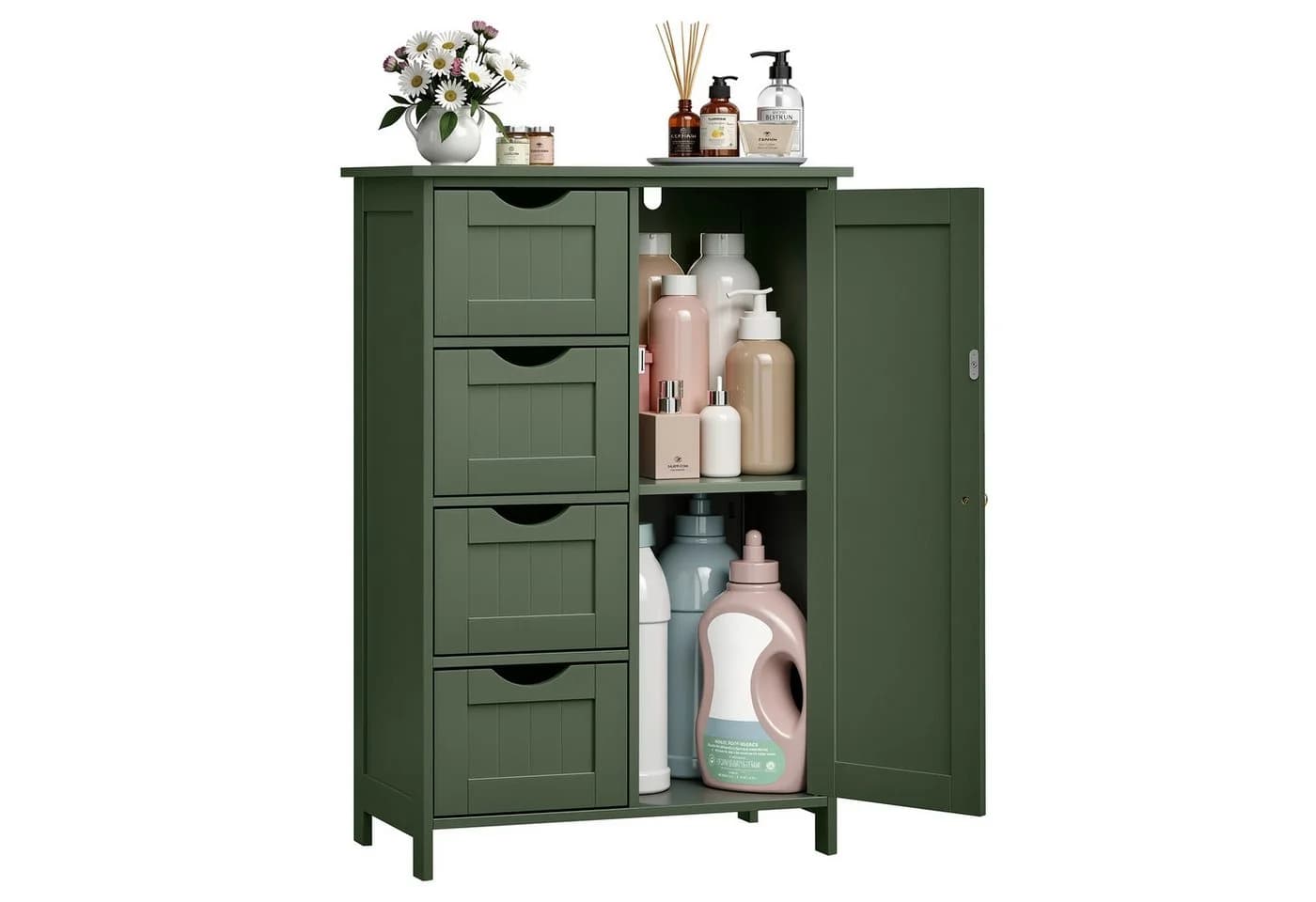VASAGLE Badmöbel-Set Badezimmerschrank Waldgrün 4 Schubladen - Bild 2