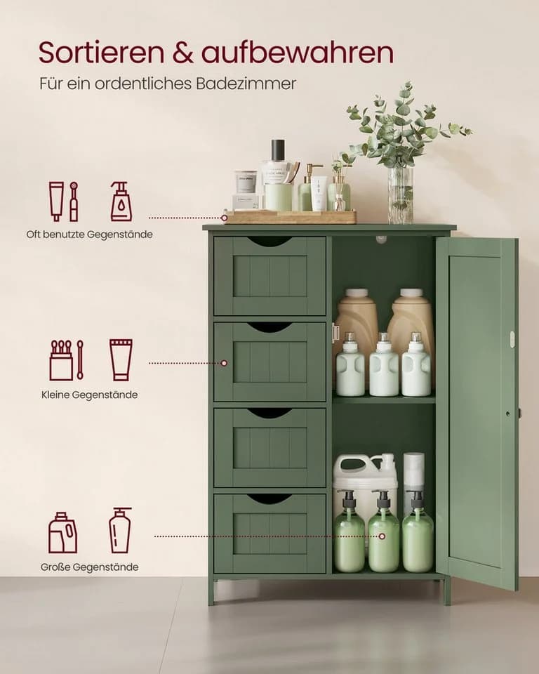 VASAGLE Badmöbel-Set Badezimmerschrank Waldgrün 4 Schubladen - Bild 3