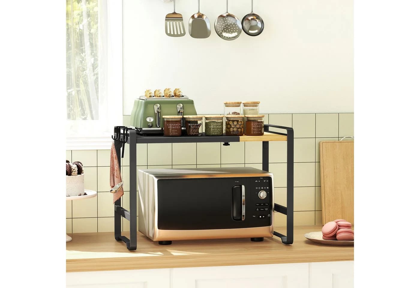 SONGMICS Gewürzregal Mikrowellenständer 41,5-64 cm Stahl Bambus - Bild 4