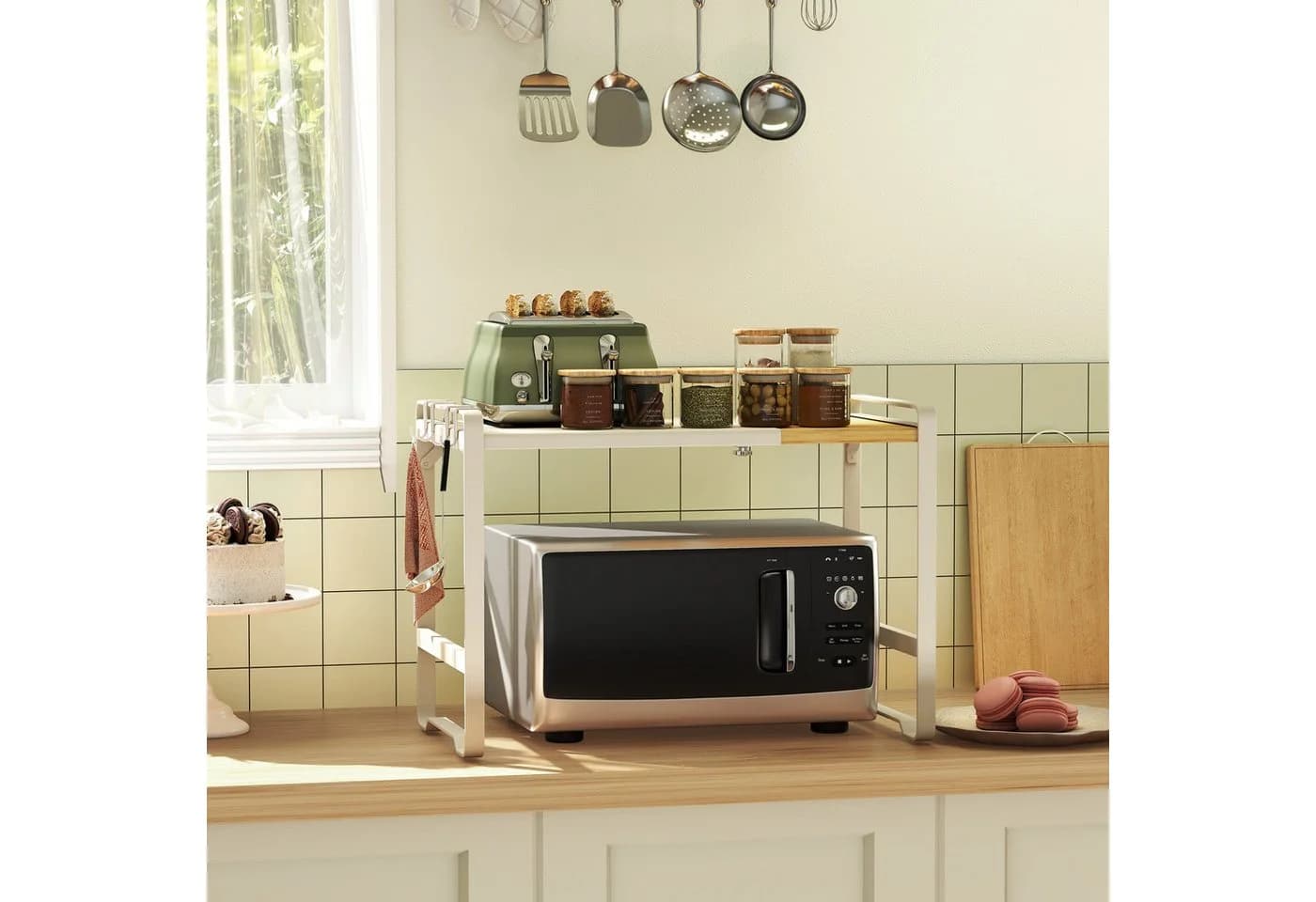 SONGMICS Gewürzregal Mikrowellenständer 41,5-64 cm Stahl Bambus - Bild 4