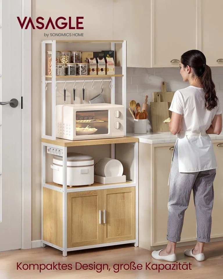 VASAGLE Küchenregal mit Steckdosen, 90 cm Arbeitsplatte, 8 Haken