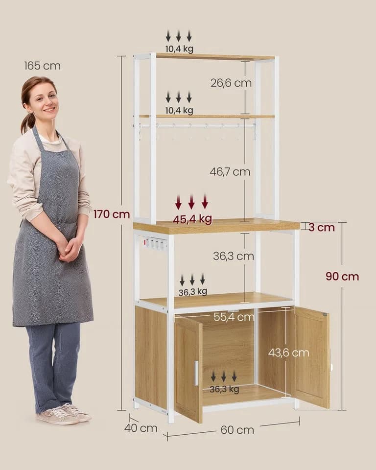 VASAGLE Küchenregal mit Steckdosen, 90 cm Arbeitsplatte, 8 Haken - Bild 3