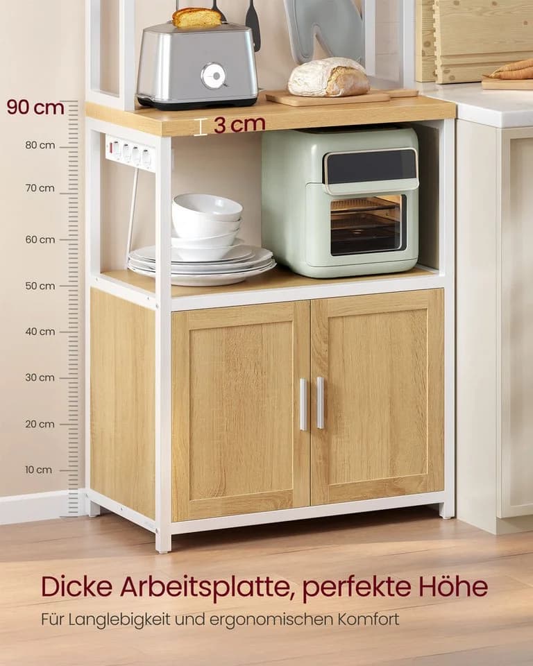 VASAGLE Küchenregal mit Steckdosen, 90 cm Arbeitsplatte, 8 Haken - Bild 4