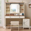 VASAGLE Schminktisch Landhausstil Weiß-Braun 2 Schubladen Ladestation Bild 1
