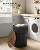 SONGMICS Wäschekorb mit Deckel, Wäschesammler rund, 95 L, herausnehmbarer Wäschesack Bild 1