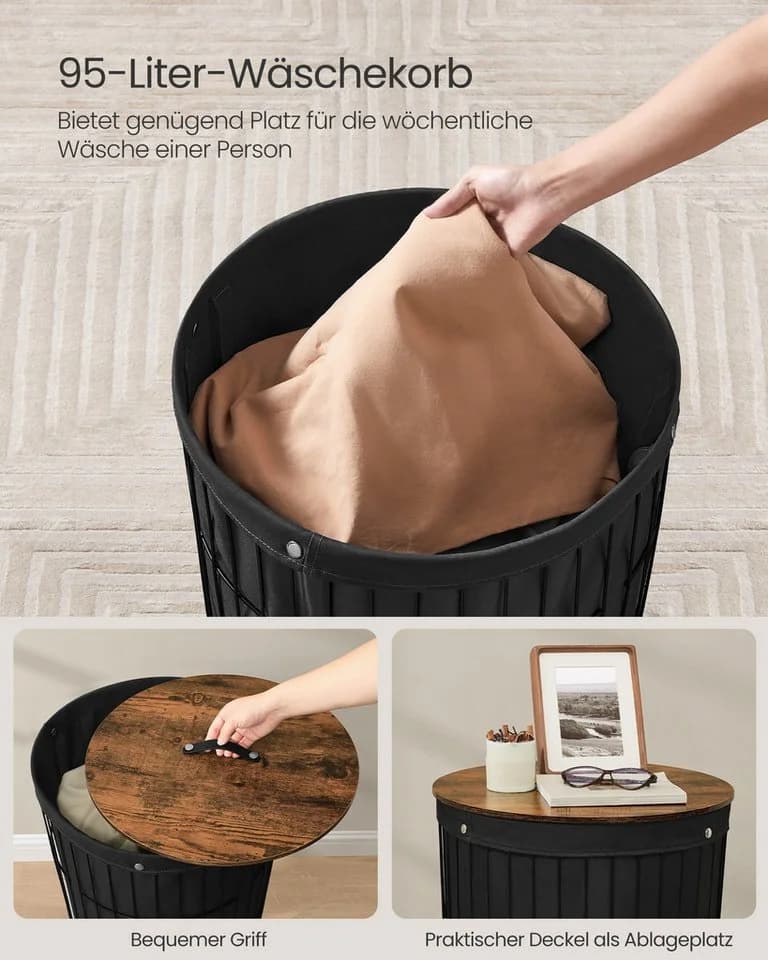 SONGMICS Wäschekorb mit Deckel, Wäschesammler rund, 95 L, herausnehmbarer Wäschesack - Bild 4