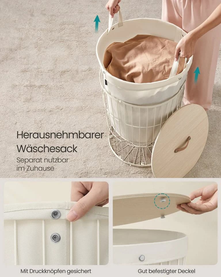 SONGMICS Wäschekorb mit Deckel, Wäschesammler rund, 95 L, herausnehmbarer Wäschesack - Bild 5