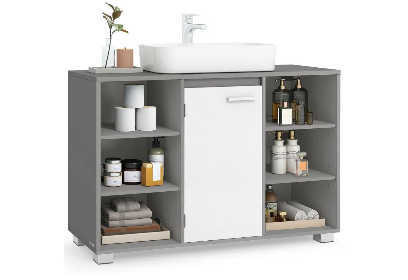 VASAGLE Waschbeckenunterschrank Grau Weiß MDF Metallfüße - Bild 2