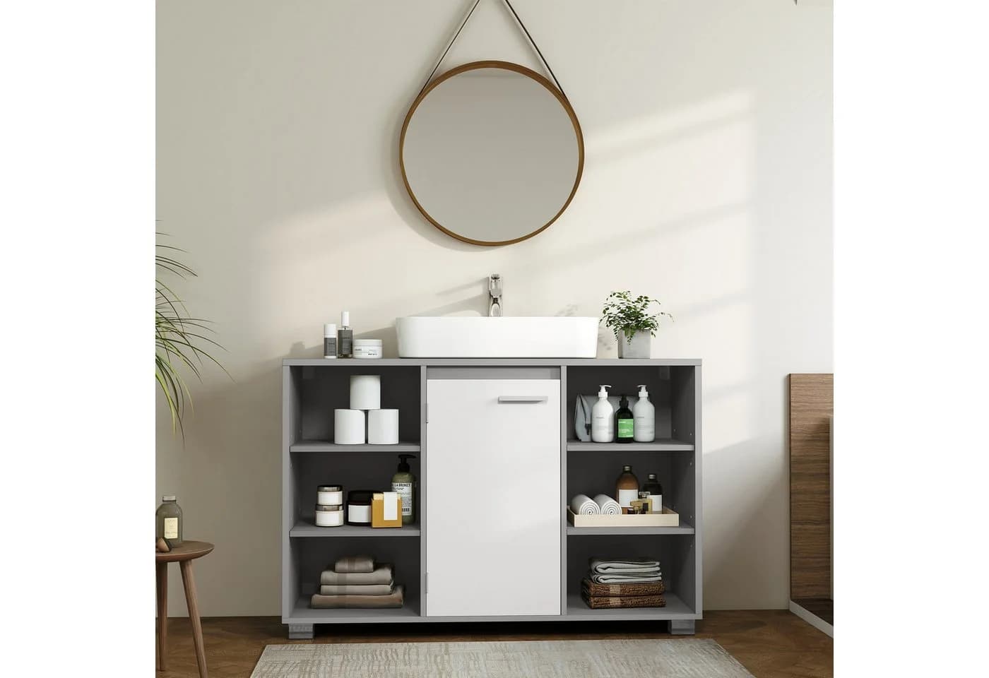VASAGLE Waschbeckenunterschrank Grau Weiß MDF Metallfüße - Bild 5