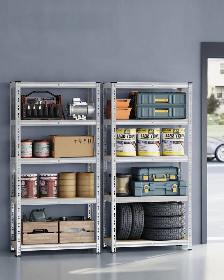 SONGMICS Schwerlastregal 2-tlg. Set 40x90x180 cm Silber Stahl MDF